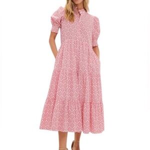 Women's Tiered Midi Dress with Puff Sleeves